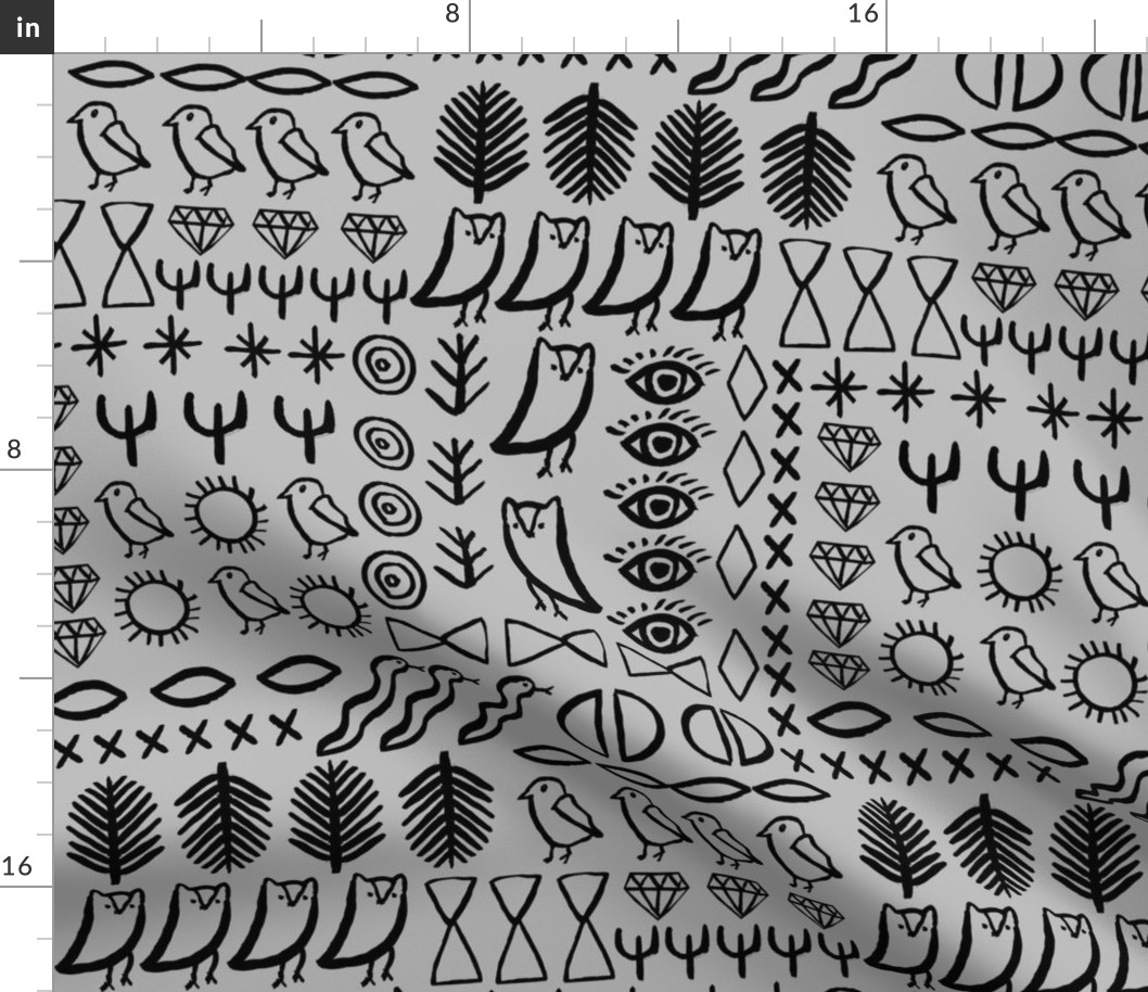 shapes // grey nursery bird cactus jewel tribal aztec shapes kids nursery baby