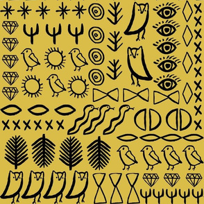 shapes // boho mustard owl bird cactus jewel hippie glyphs aztec 