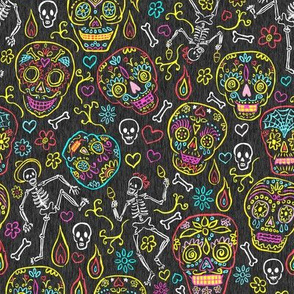 Sugar Skulls on Dark Gray Textured