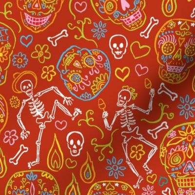 Sugar Skulls on Red Large