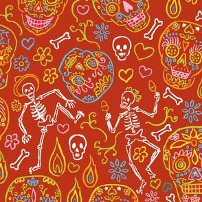 Sugar Skulls on Red Large