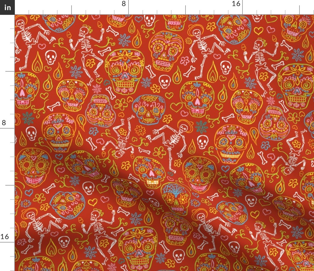 Sugar Skulls on Red Large