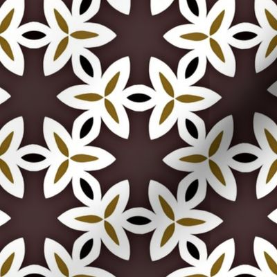 Dark Brown, Tan & White Petal Like Pattern