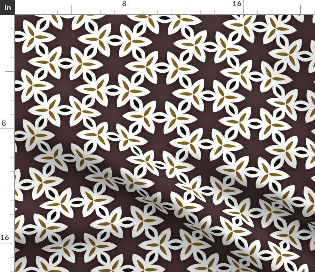 Dark Brown, Tan & White Petal Like Pattern