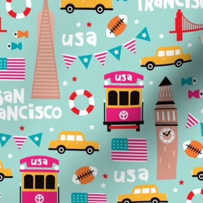 San Francisco usa travel icons colorful icons and illustration pattern