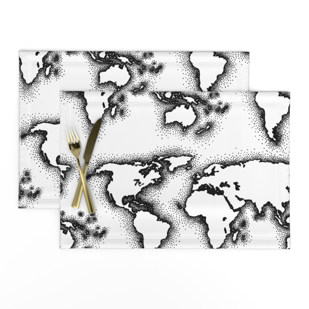 black and white world map (20x10")