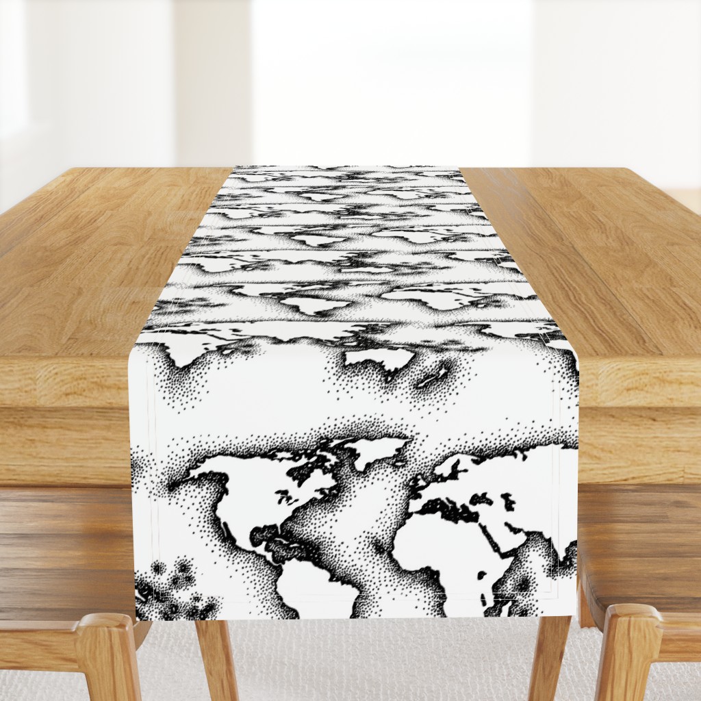 black and white world map (20x10")