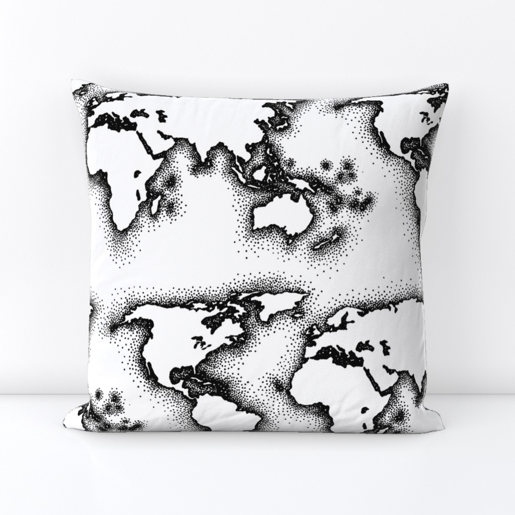 black and white world map (20x10")