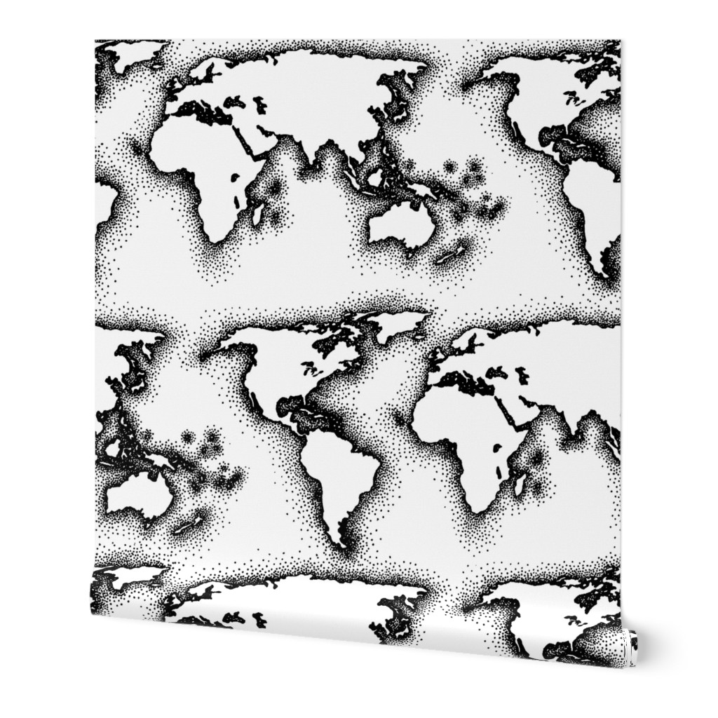 black and white world map (20x10")