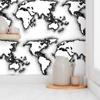 black and white world map (20x10")