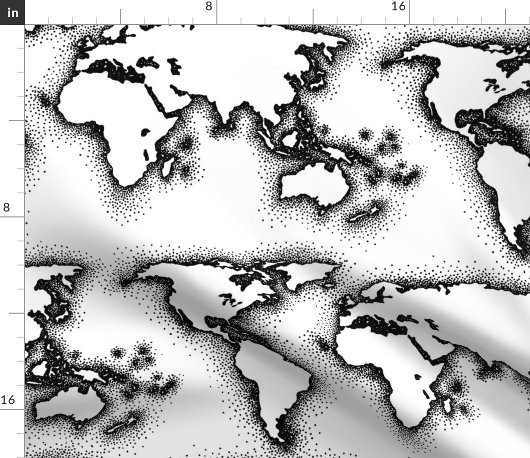 black and white world map (20x10")