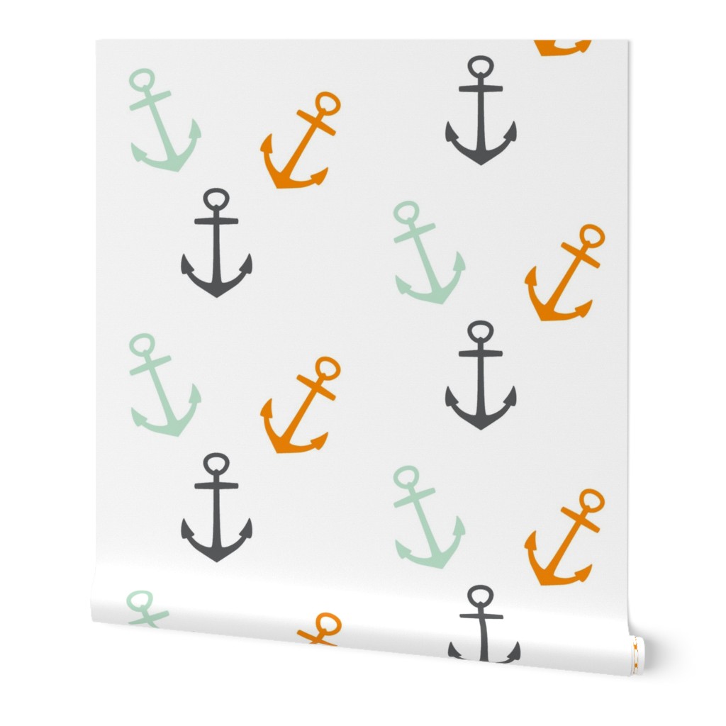 Nautical Anchors - Mint, Grey, orange Anchors 