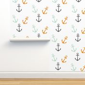 Nautical Anchors - Mint, Grey, orange Anchors 