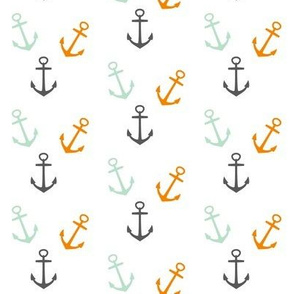 Nautical Anchors - Mint, Grey, orange Anchors 