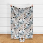 Enlarged Cranes 24 inch Wallpaper Japanese Garden Grey 