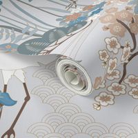 Enlarged Cranes 24 inch Wallpaper Japanese Garden Grey 