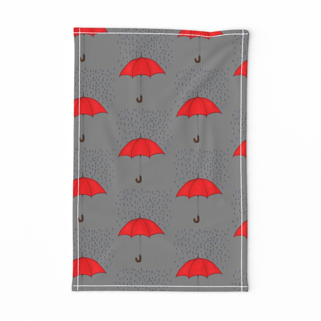 Umbrellas and Raindrops-Red