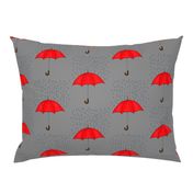 Umbrellas and Raindrops-Red