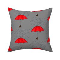 Umbrellas and Raindrops-Red