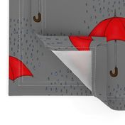 Umbrellas and Raindrops-Red