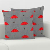 Umbrellas and Raindrops-Red