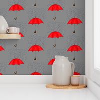 Umbrellas and Raindrops-Red