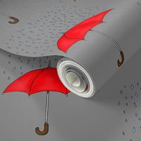 Umbrellas and Raindrops-Red