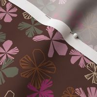 maxiflora ditsy floral in chocolate fondant brown, orchid and cerise red