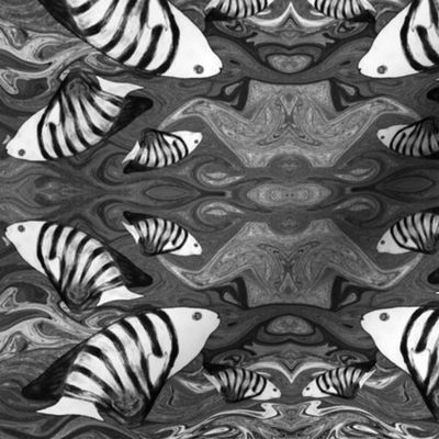 FISHES WAVES Black and White