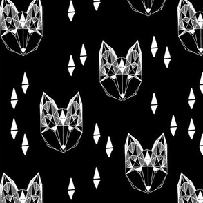 Geometric Fox Head - Black and White by Andrea Lauren