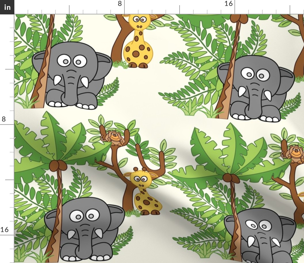 Cartoon Jungle - 12in (elephant giraffe Fabric | Spoonflower
