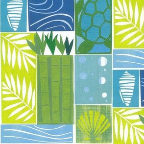 Tropical Island Print with Bamboo & Turtles