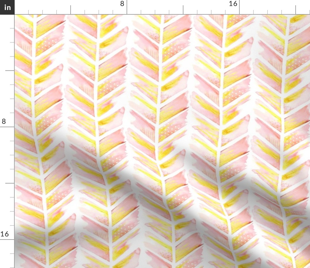 Watercolor Feather Chevron in Blush Pink