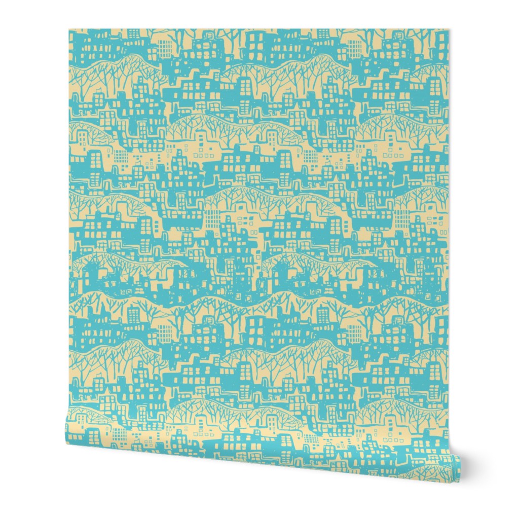 Cityscape teal and yellow