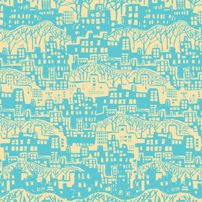 Cityscape teal and yellow