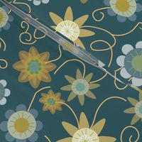 Floral pattern on teal ground