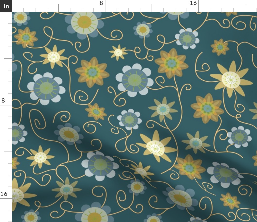 Floral pattern on teal ground