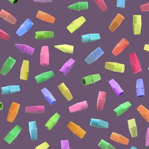colorful eraser caps on Hypatian violet
