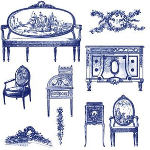 Louis XV Style ink blue on white