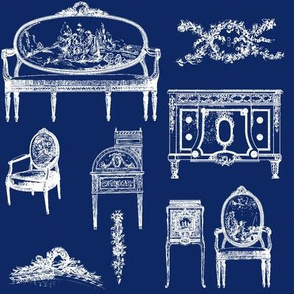 Louis XV Style white on Ink blue