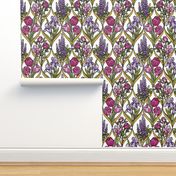 Framed Flowers pink and purple gold texture white F off upright