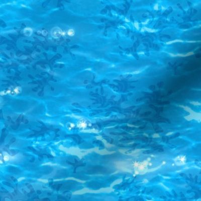 Summer Sea, Tropical Water  | Ocean fabric, seaside fabric, bright turquoise lagoon fabric for swimming pool, beach wrap, totes, swimwear.