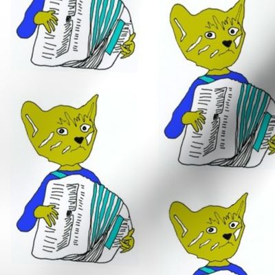 Francois the Accordion Playing Cat- in blue/turquoise