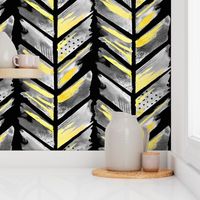 Watercolor Feather Chevron in Black and Gold