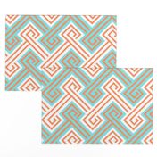 Athena Greek Key in Turquoise and Tangerine