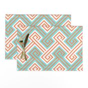 Athena Greek Key in Turquoise and Tangerine