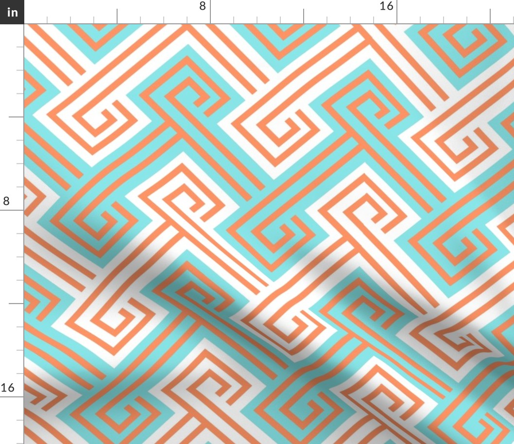 Athena Greek Key in Turquoise and Tangerine