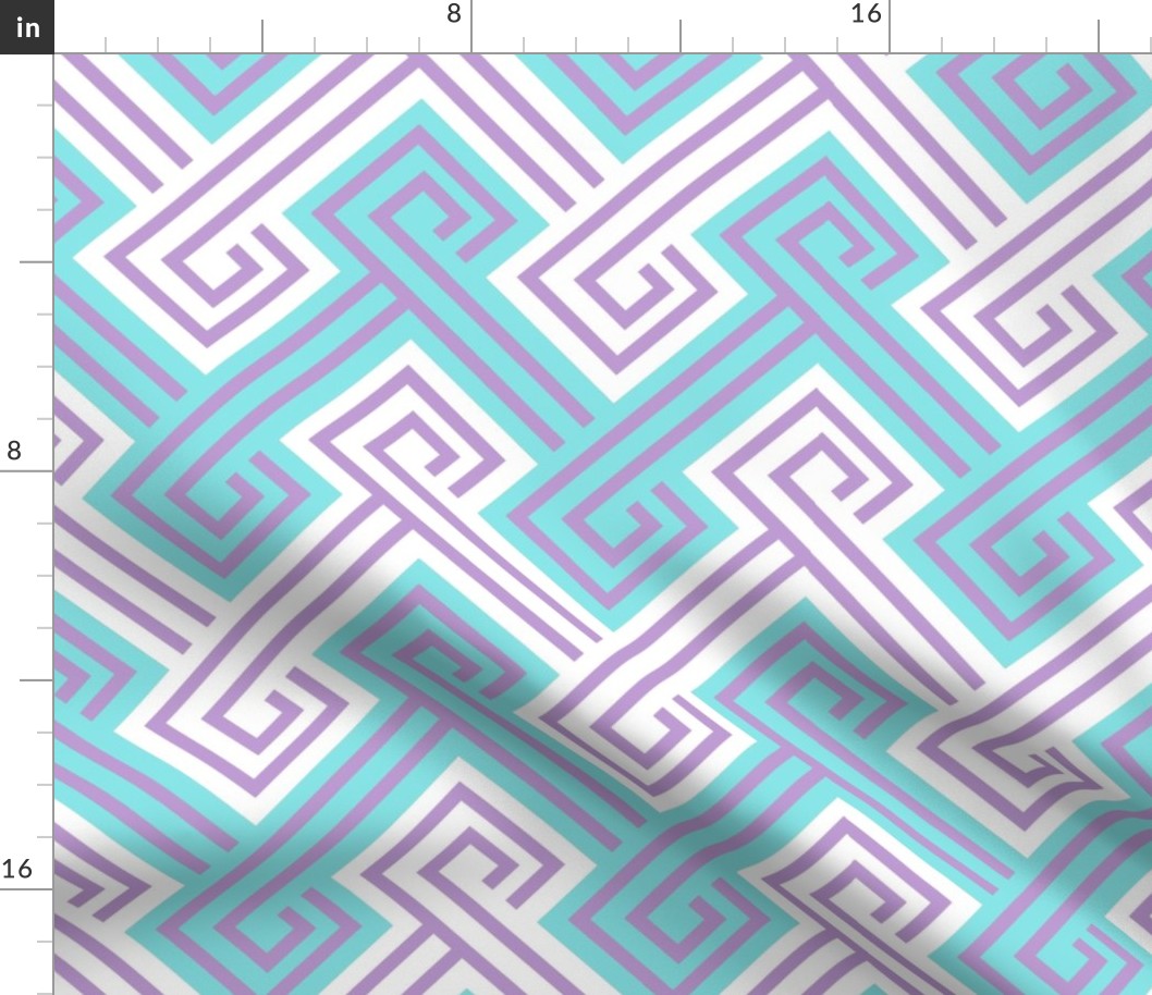 Athena Greek Key in Aqua and Purple