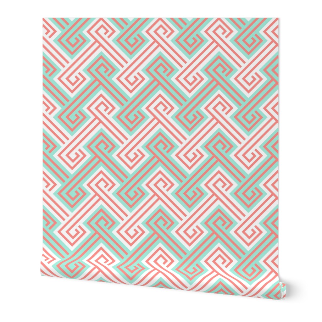 Athena Greek Key in Mint and Coral