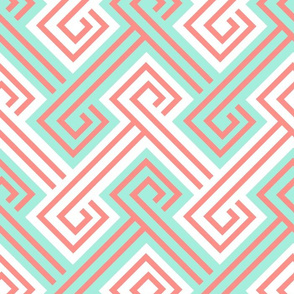 Athena Greek Key in Mint and Coral